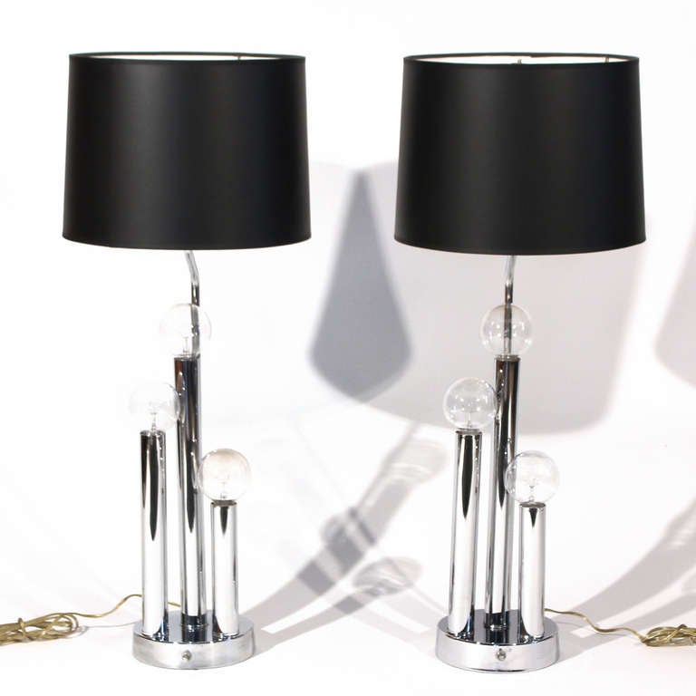 Large Chrome, Four Tier Table Lamps