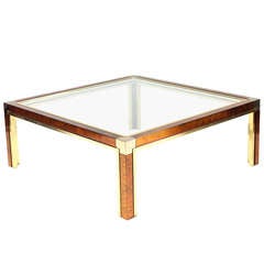 Vintage Faux Tortoise, Aluminum and Brass Coffee Table