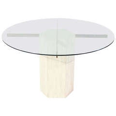 Vintage Italian Marble Travertine and Glass Dining Table