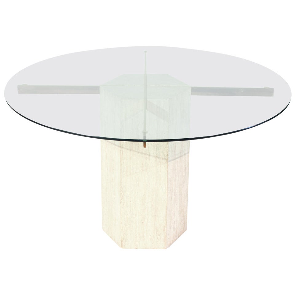 Italian Marble Travertine and Glass Dining Table For Sale