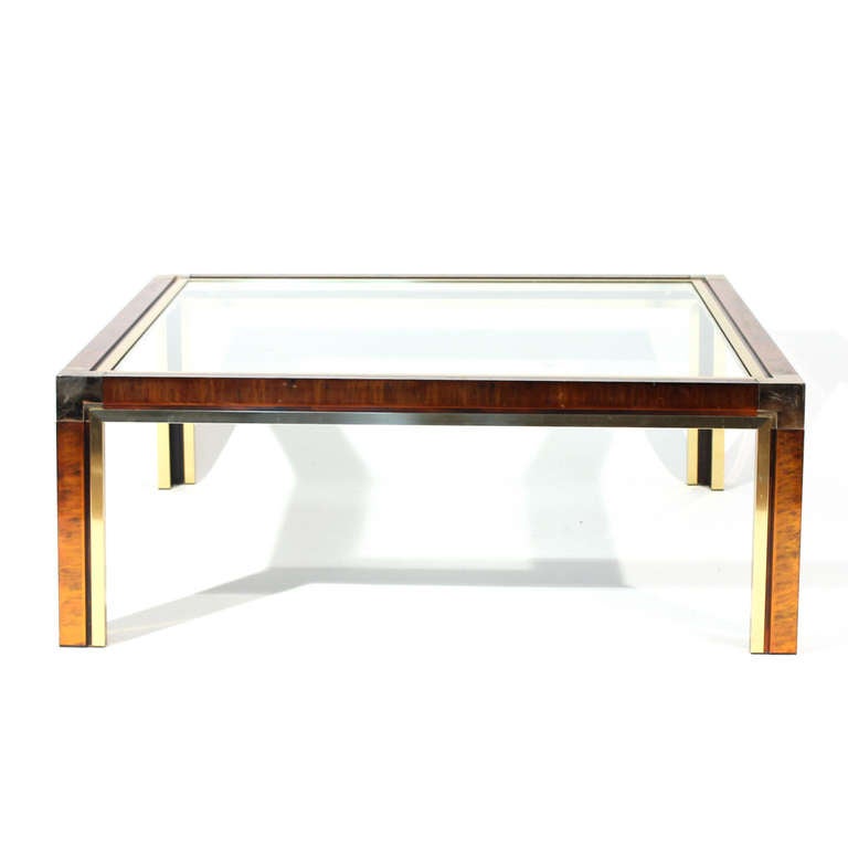 Mid-Century Modern Vintage Faux Tortoise, Aluminum and Brass Coffee Table For Sale