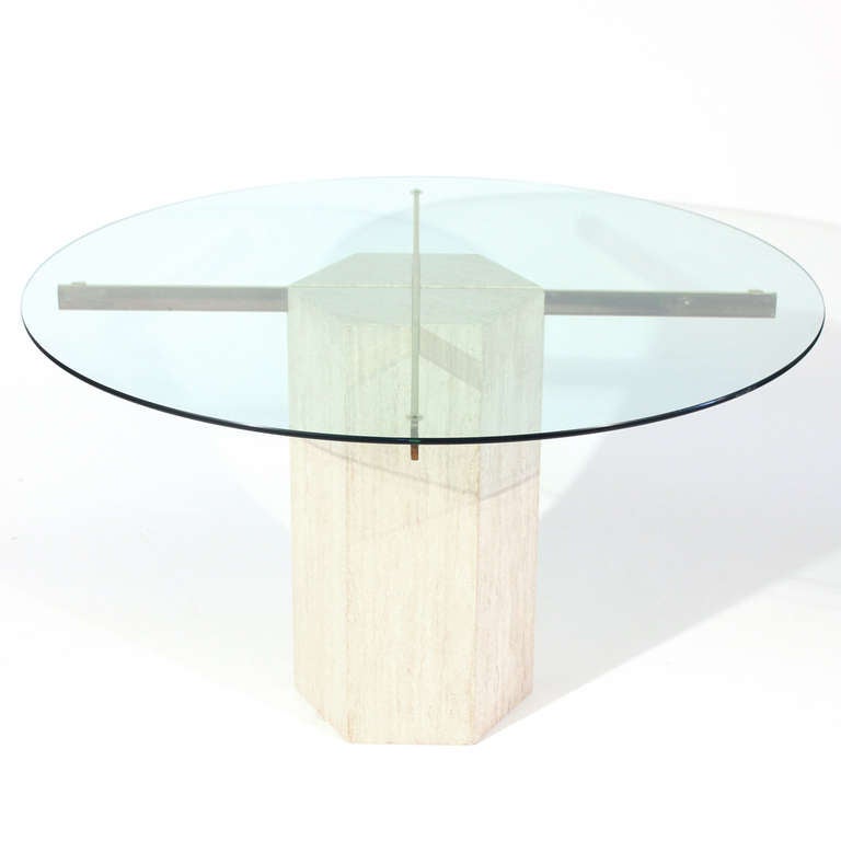 Italian Marble Travertine and Glass Dining Table