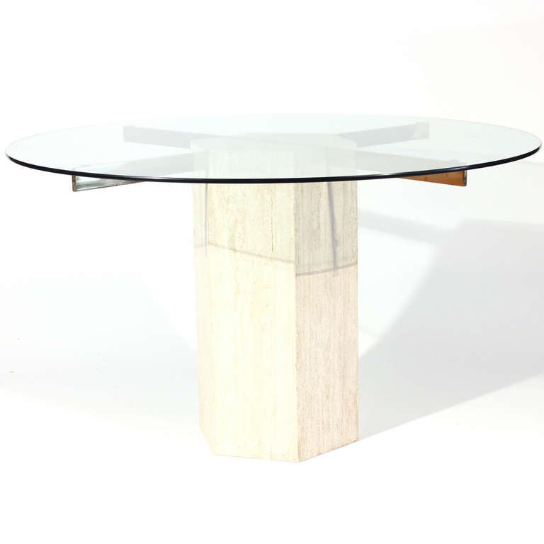 Italian Marble Travertine and Glass Dining Table In Good Condition For Sale In Baltimore, MD
