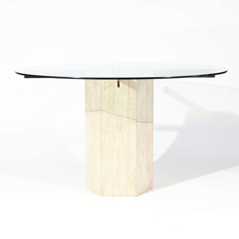 Late 20th Century Italian Marble Travertine and Glass Dining Table For Sale
