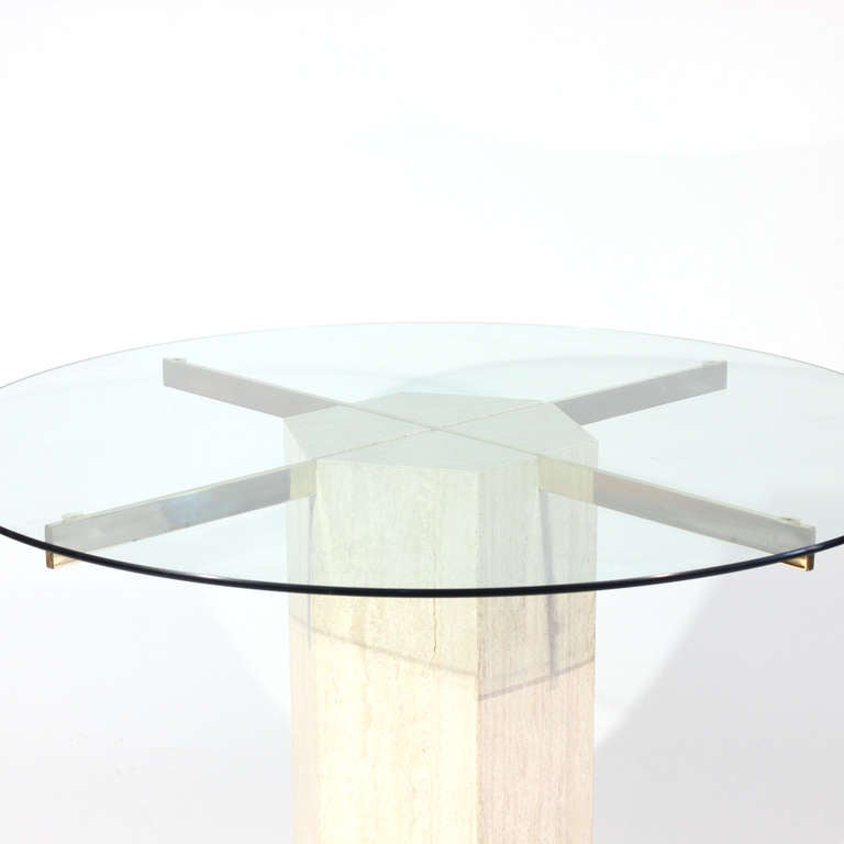 Italian Marble Travertine and Glass Dining Table For Sale 1