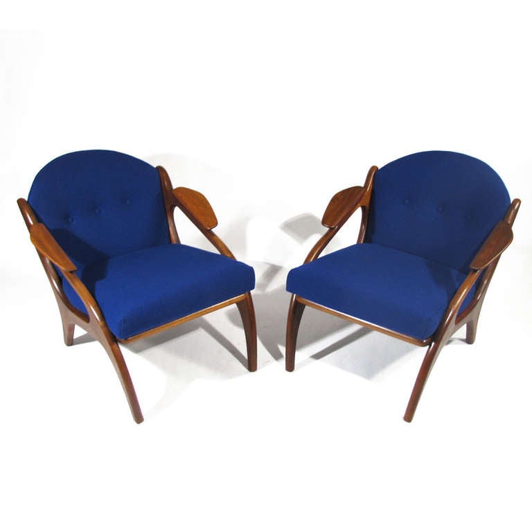 Pair of sculptural Adrian Pearsall for Craft Associates Model 2249-C Chair lounge chairs. Beautiful walnut frames. Priced COM, simply send your material.

Immaculate restored condition. New upholstery. Please call Eddy at 410.299.9147 for detailed