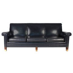Classic Navy Blue Leather Sofa