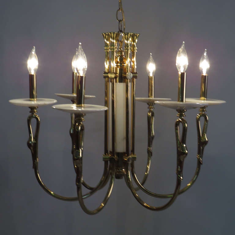 Brass Swan Chandelier In Excellent Condition For Sale In Baltimore, MD