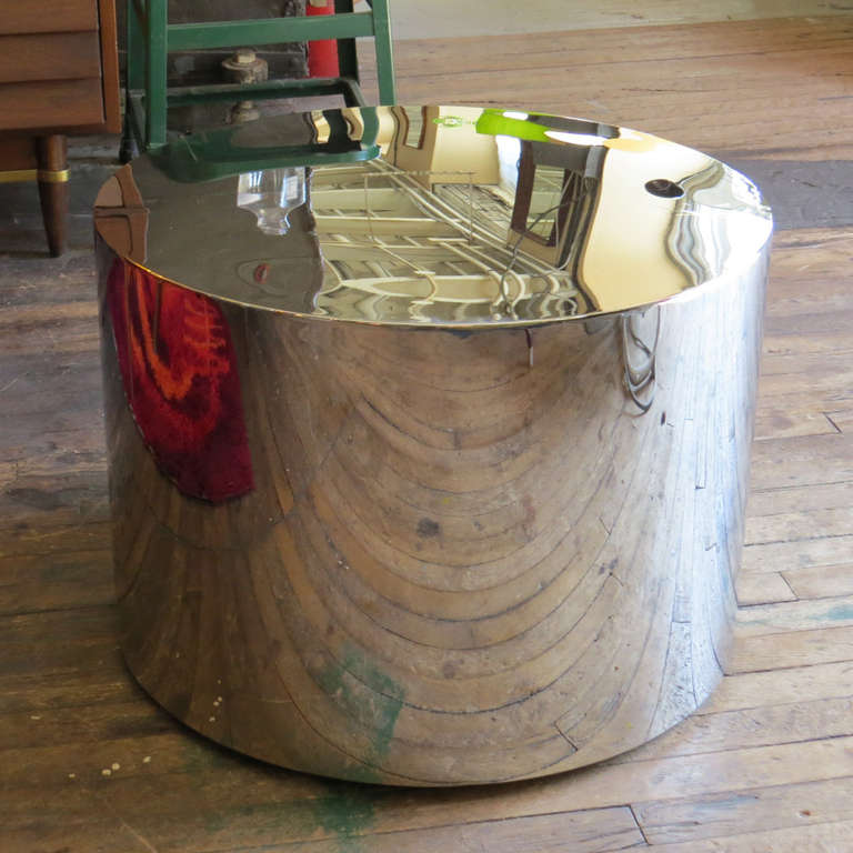 Contemporary Chrome Drum Table For Sale