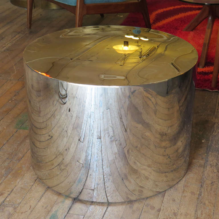 Stainless Steel Chrome Drum Table For Sale