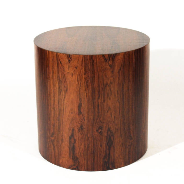 Vintage Brazilian rosewood cylindrical pedestal table by Harvey Probber. Beautiful deep rich color and gorgeous figuring. Nice little accent piece. Wonderful vintage condition.