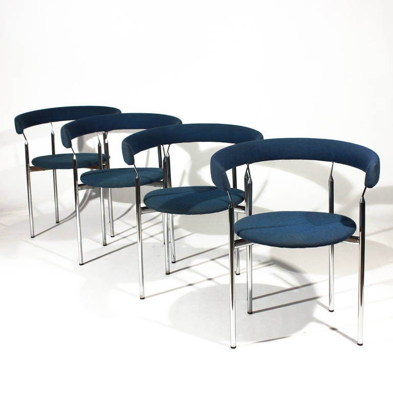 Four Chrome Circular Side Chairs