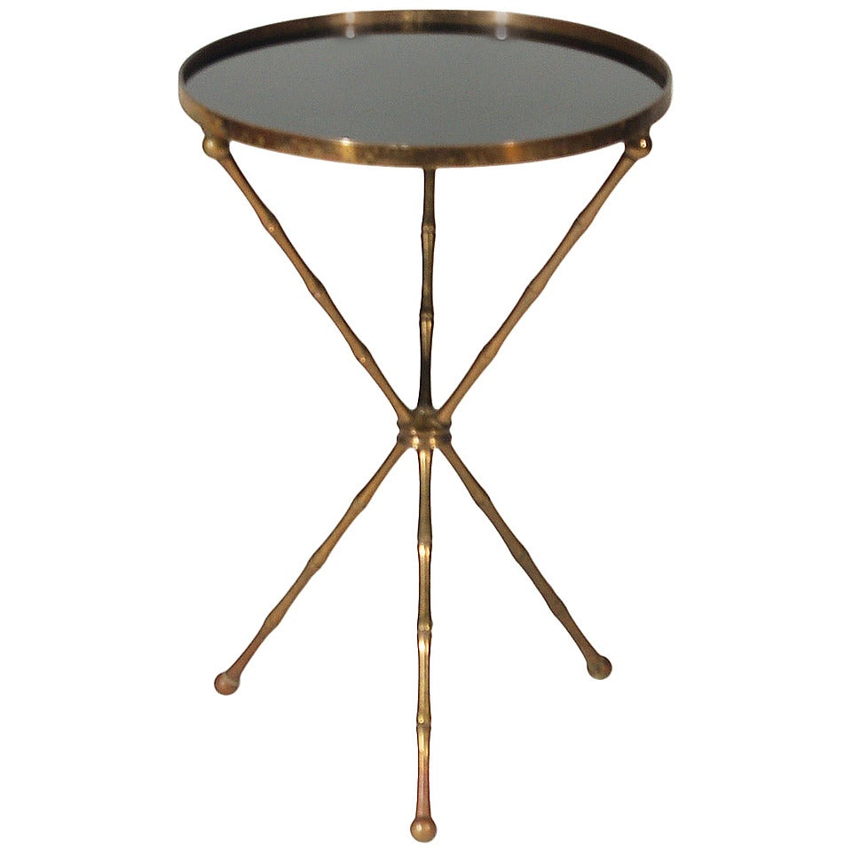 Bagues Style French Brass Faux Bamboo Tripod Table For Sale