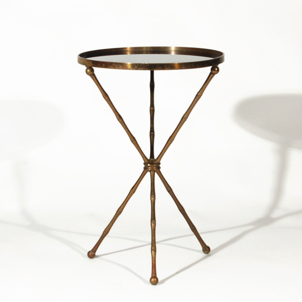 Mid-20th Century Bagues Style French Brass Faux Bamboo Tripod Table For Sale