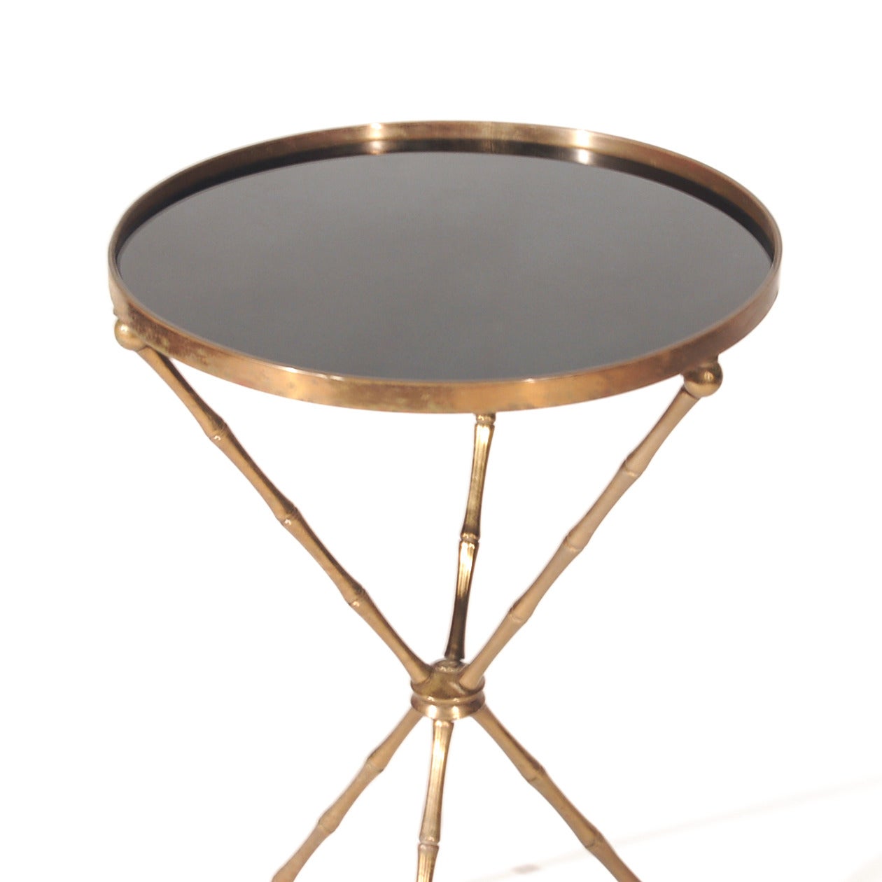 Bagues Style French Brass Faux Bamboo Tripod Table For Sale 1