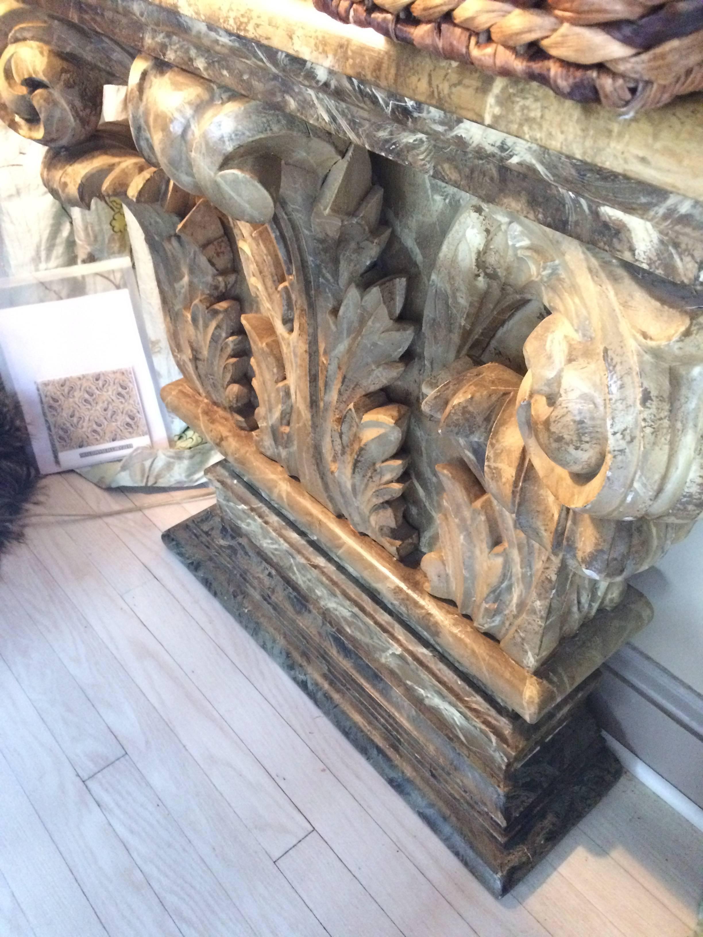 Spectacular Pair of Antique Carved Wood French Consoles 2