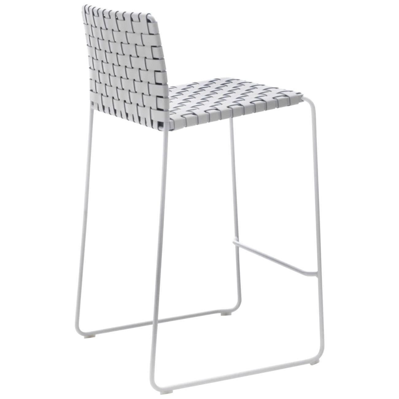 Bar or Counter Stool Italian Made Modern Design Woven Leather and Painted Legs For Sale at