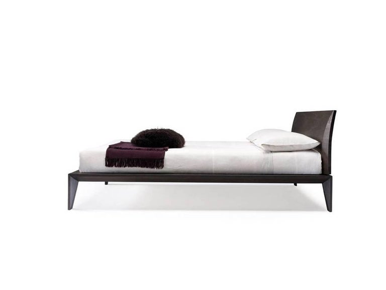 Italian Modern Wood Bed Handmade and Designed in Italy, Wood or Leather