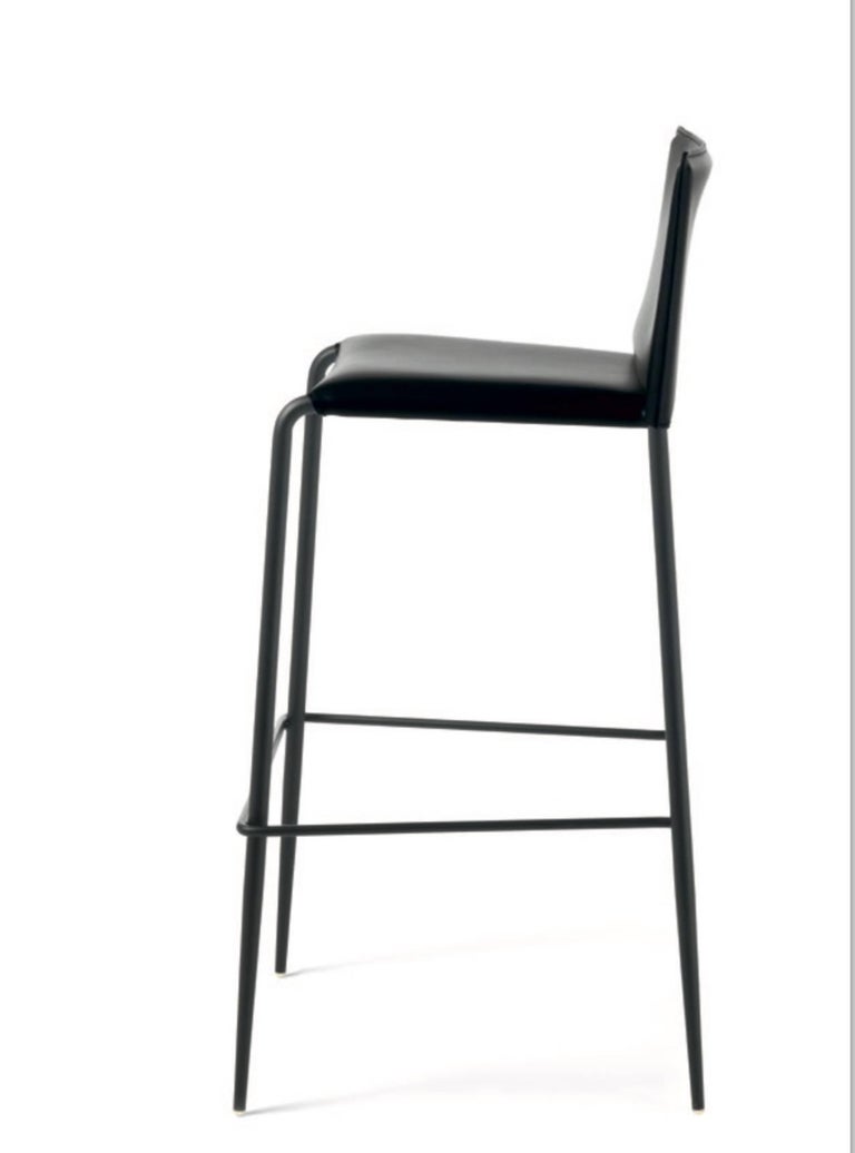 Italian Modern Bar Stools Leather and Chrome or Painted Black or White