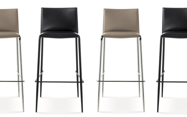 Italian Modern Bar Stools Leather And Chrome Or Painted Black Or White For Sale At 1stdibs