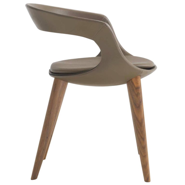 Modern Italian Leather Dining Chairs with Wooden Legs, Hand Made in