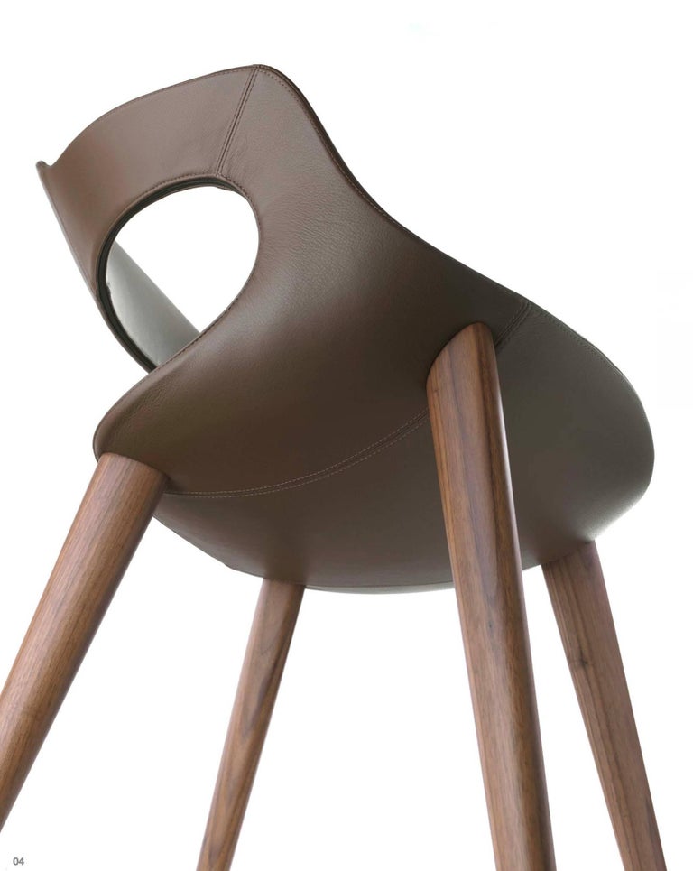 Modern Italian Leather Dining Chairs With Wooden Legs Hand Made In Italy For Sale At 1stdibs