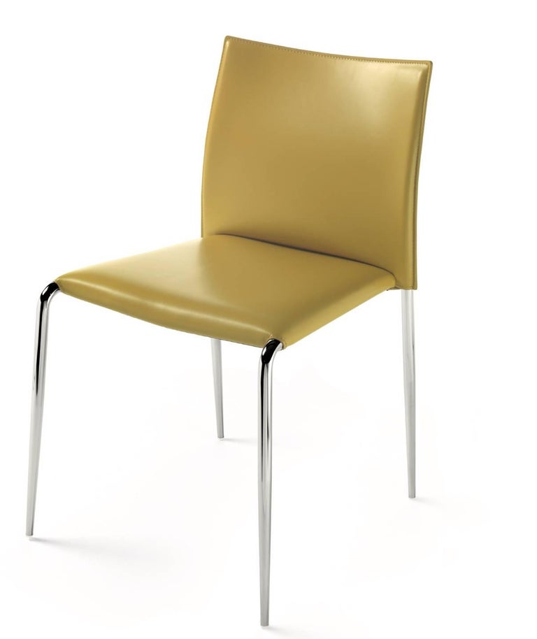 Italian Contemporary Dining Armchairs Leather and Chrome ...