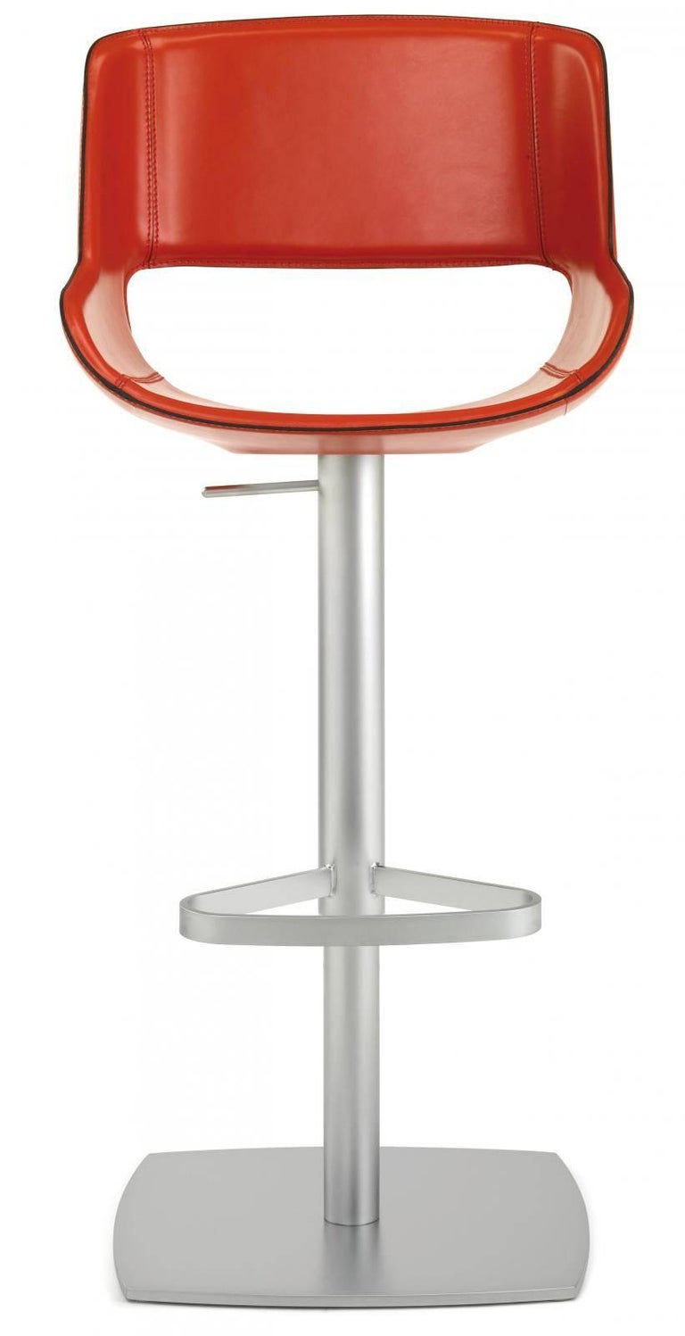Modern Italian Leather Bar Stool Adjustable with Chrome Swivel Base For