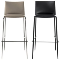 Italian Modern Bar Stool Made of Leather, Made in Italy, New 30 Colors Available