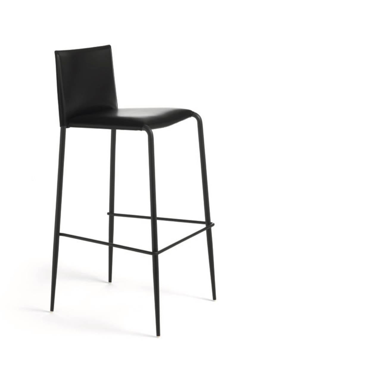 Italian modern bar stool or counter stool (your choice) tubular iron frame, diameter 22 mm tapered, available in chrome, satin nichel, copper plating or painted in different finishing (bronze, graphite, copper, matte white or matte black). Seat and