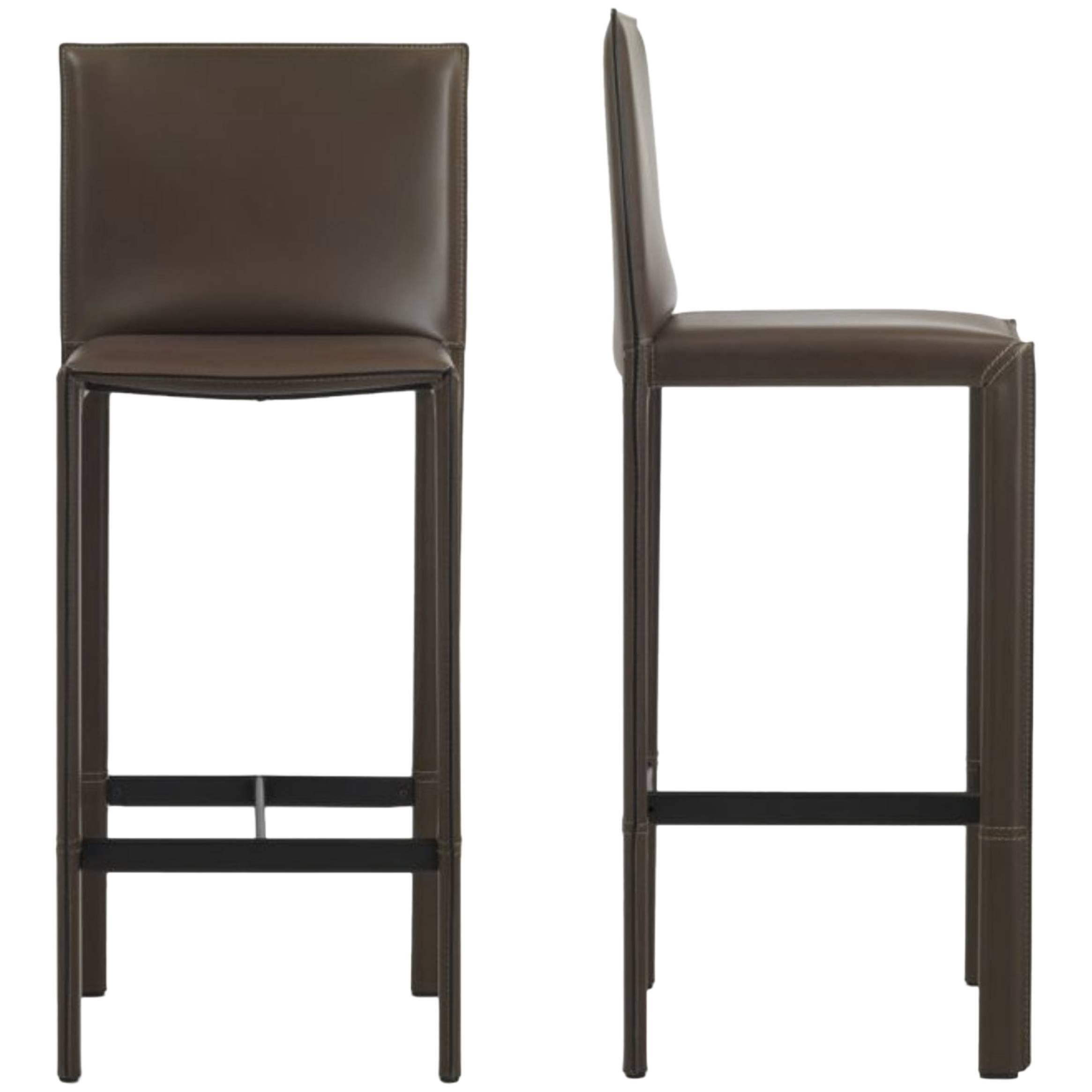 Italian Modern Leather Bar Stools Made in Italy For Sale