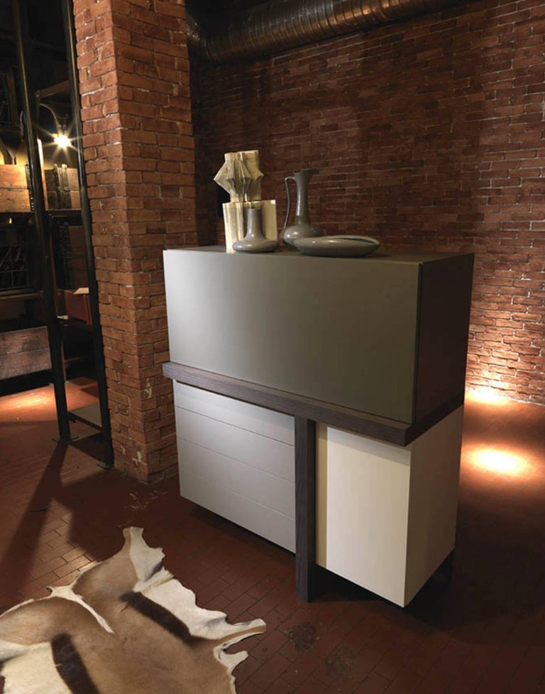 Italian Modern Matt Lacquer and Wood Finish, New, Made in Italy