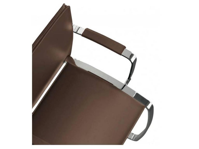 Set Of Six Italian Leather Dining Room Chairs With Arms Chrome