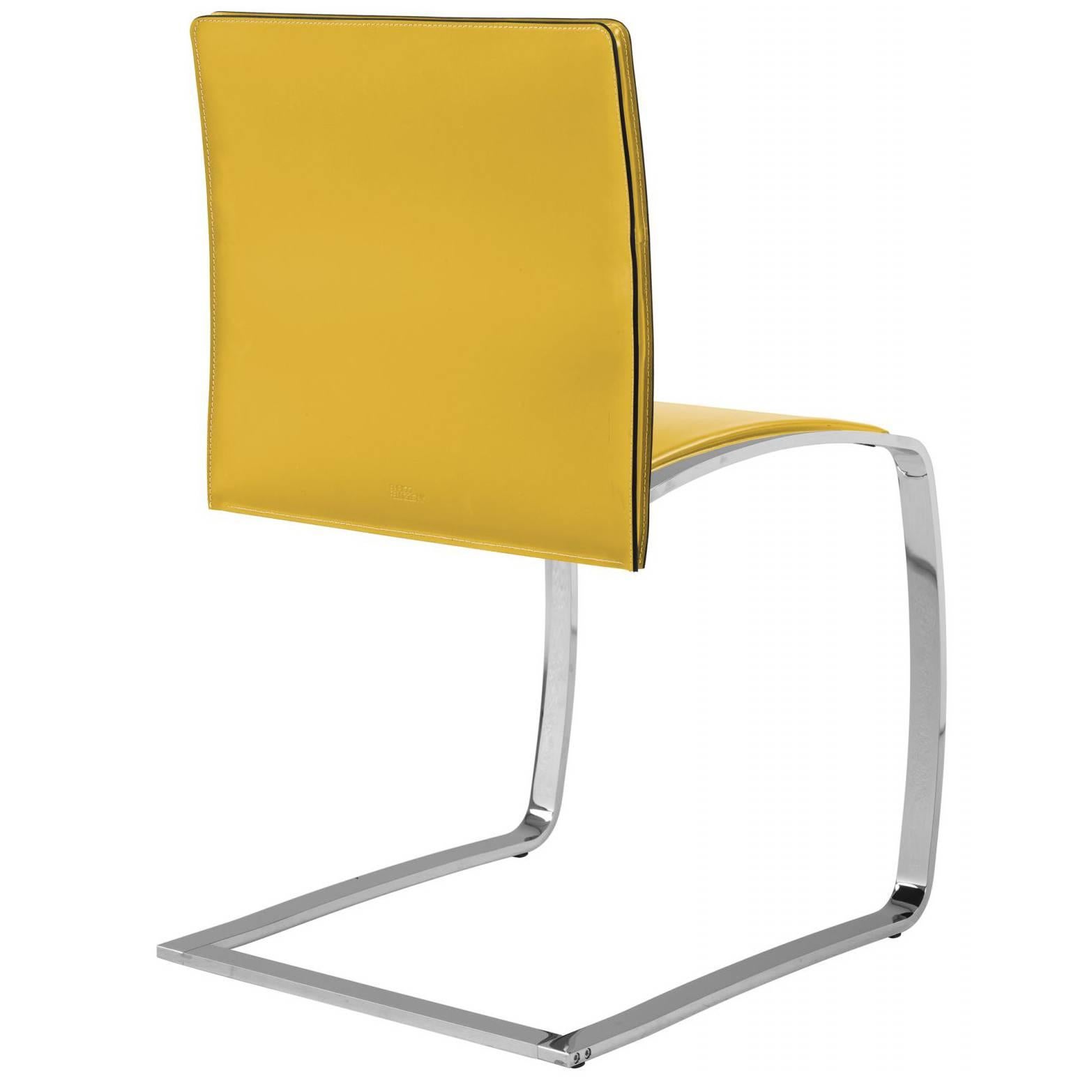 Italian Modern Dining Chair Made in Italy, New, Leather and Chrome Finish For Sale