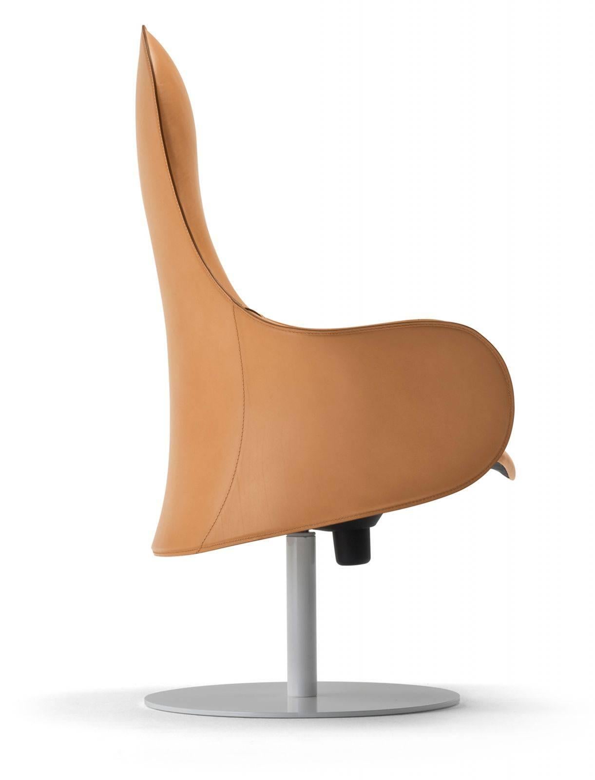 Contemporary Modern Office Chairs, Made in Italy, Soft Full Grain Leather For Sale