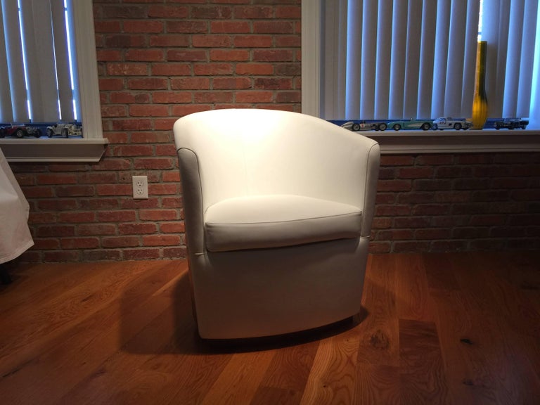 Modern Italian Designer Lounge Chair White Leather And Walnut Wood Italy For Sale At 1stdibs
