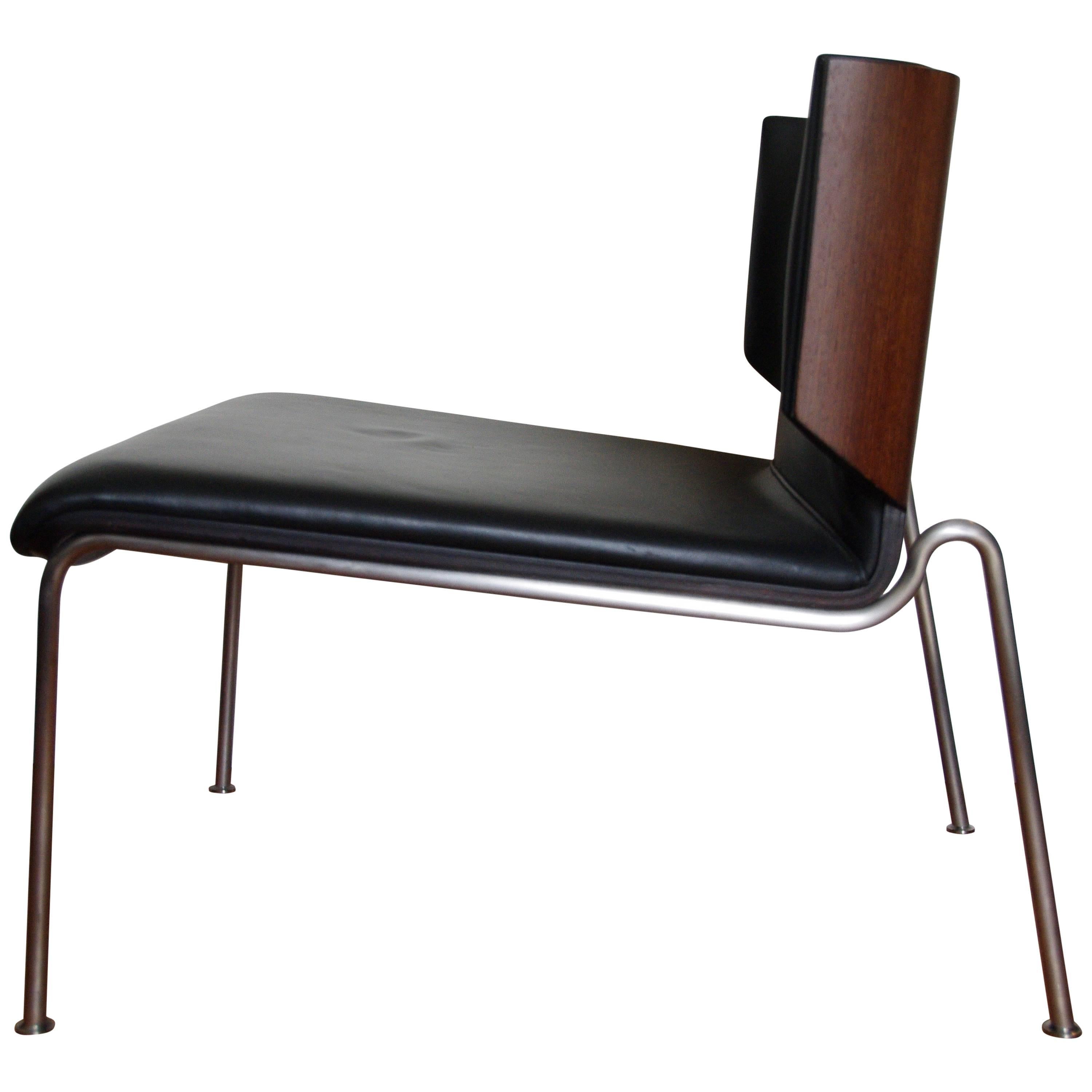 Italian Modern Armchair, Black Leather and Wenge Wood, Italy For Sale