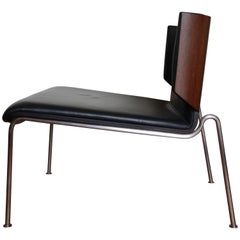Italian Modern Armchair, Black Leather and Wenge Wood, Italy