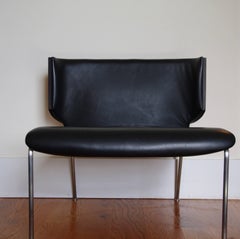 Italian Modern Armchair, Black Leather and Wenge Wood, Italy