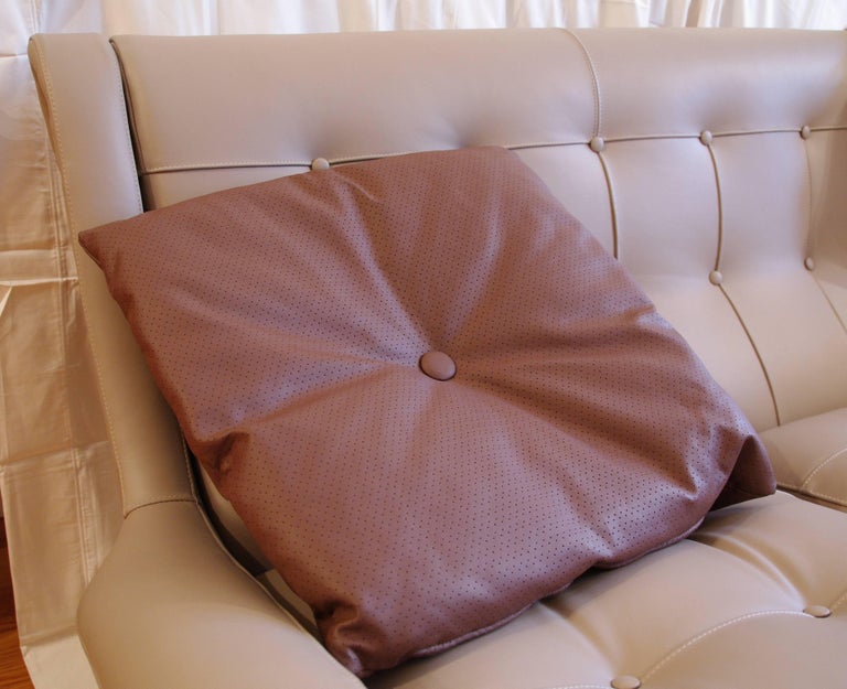 Italian Leather Decorative Pillow With Button By Arflex Italy For
