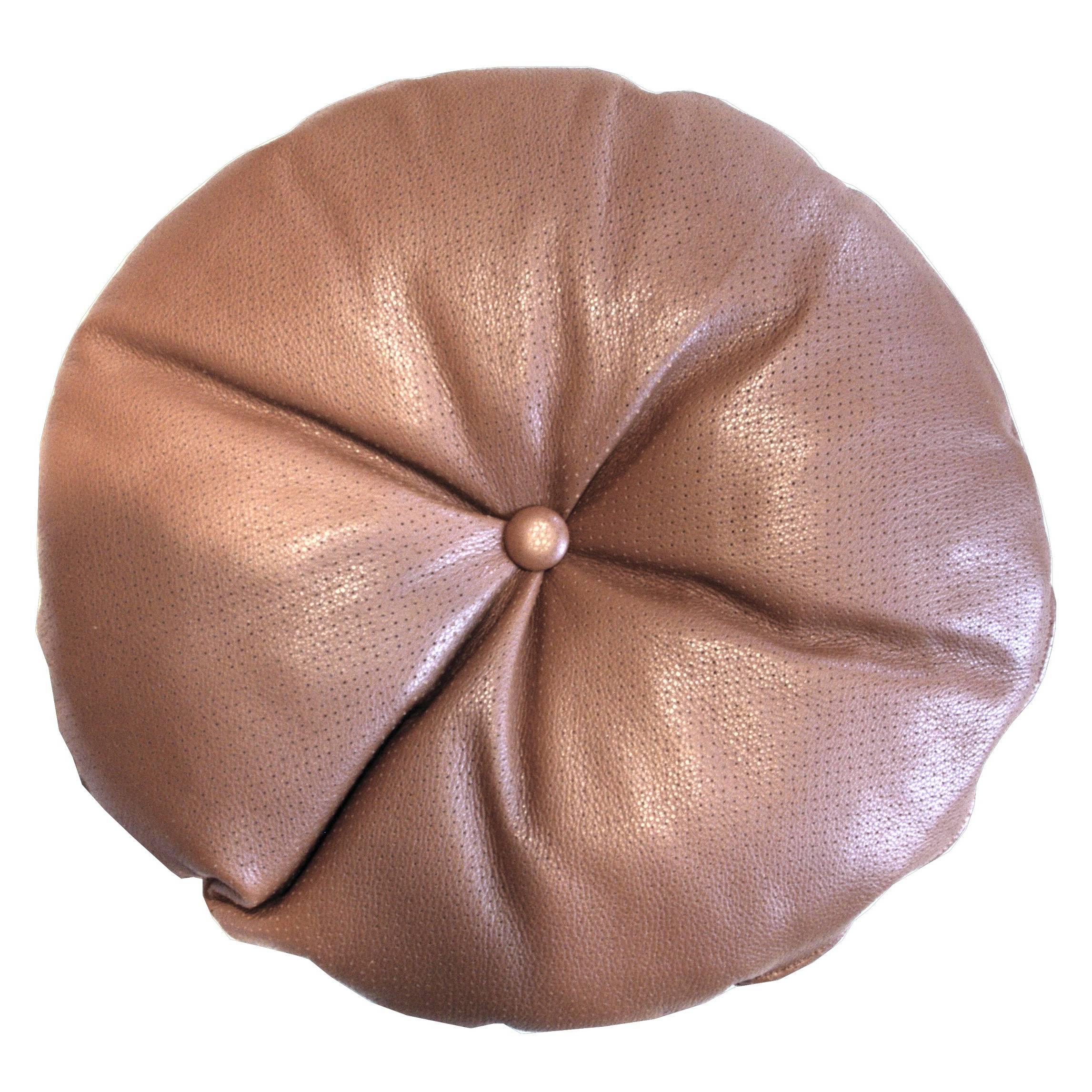 Italian Leather Decorative Pillow with Button by Arflex, Italy For Sale
