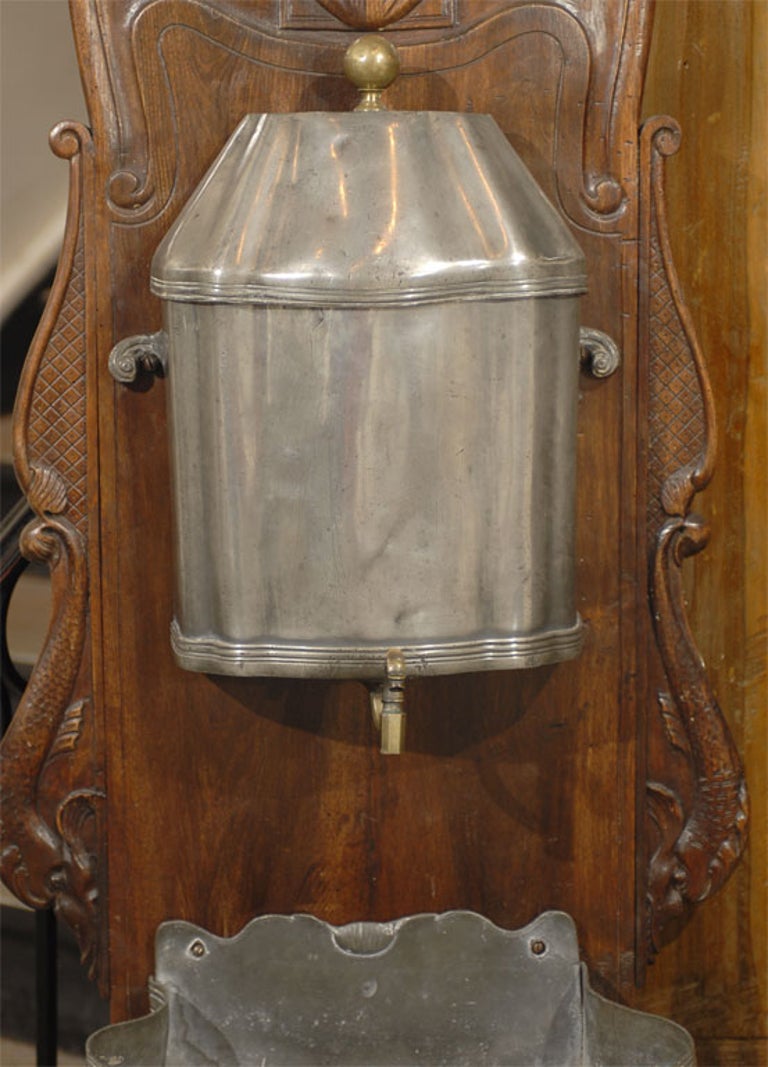 18th Century and Earlier French 18th Century Louis XV Period Pewter Lavabo Mounted on Walnut Stand For Sale
