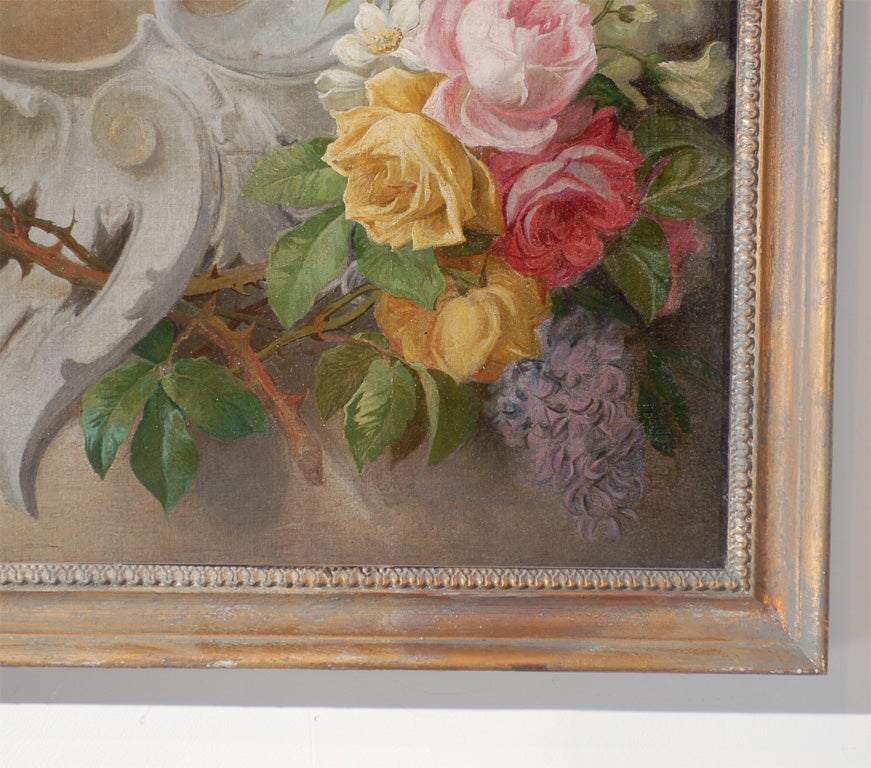 French Floral Aubusson Painting with Cherub
