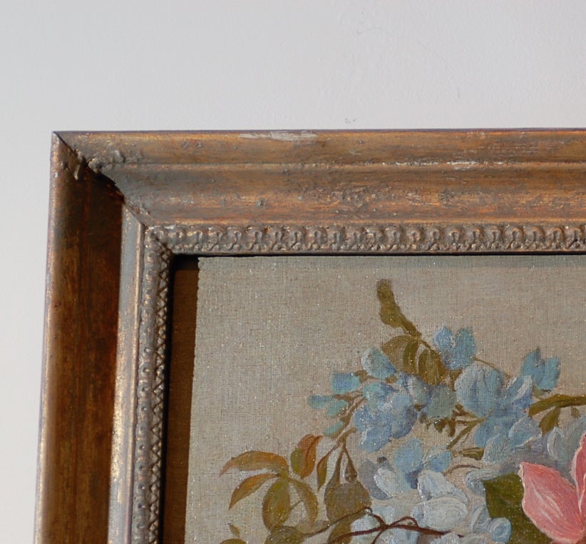 Floral Aubusson Painting with Cherub In Good Condition In Atlanta, GA
