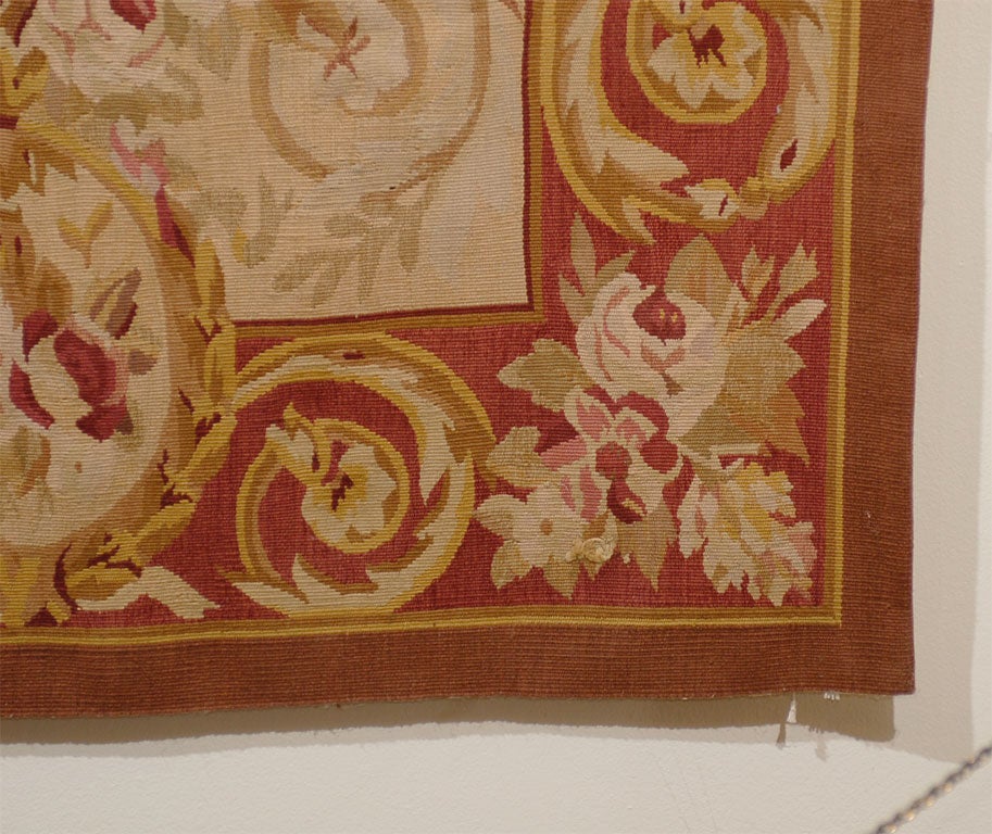 Napoleon III Pair of French 1850s Aubusson Floral Tapestries with Rinceaux Arabesques