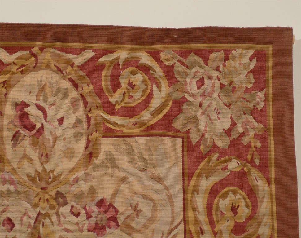 19th Century Pair of French 1850s Aubusson Floral Tapestries with Rinceaux Arabesques