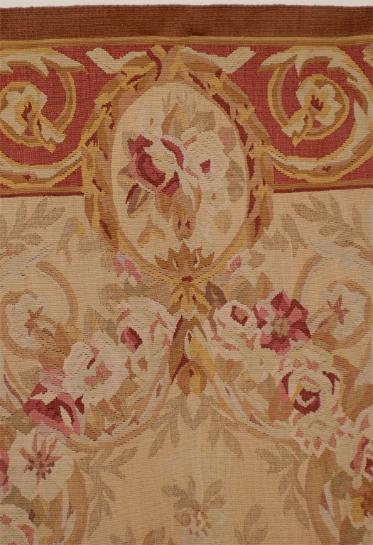 Pair of French 1850s Aubusson Floral Tapestries with Rinceaux Arabesques 1