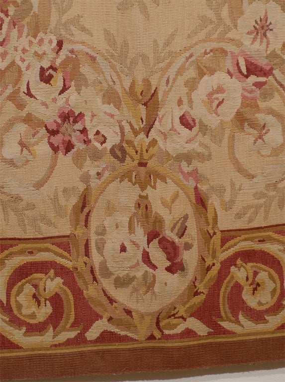 Pair of French 1850s Aubusson Floral Tapestries with Rinceaux Arabesques 2