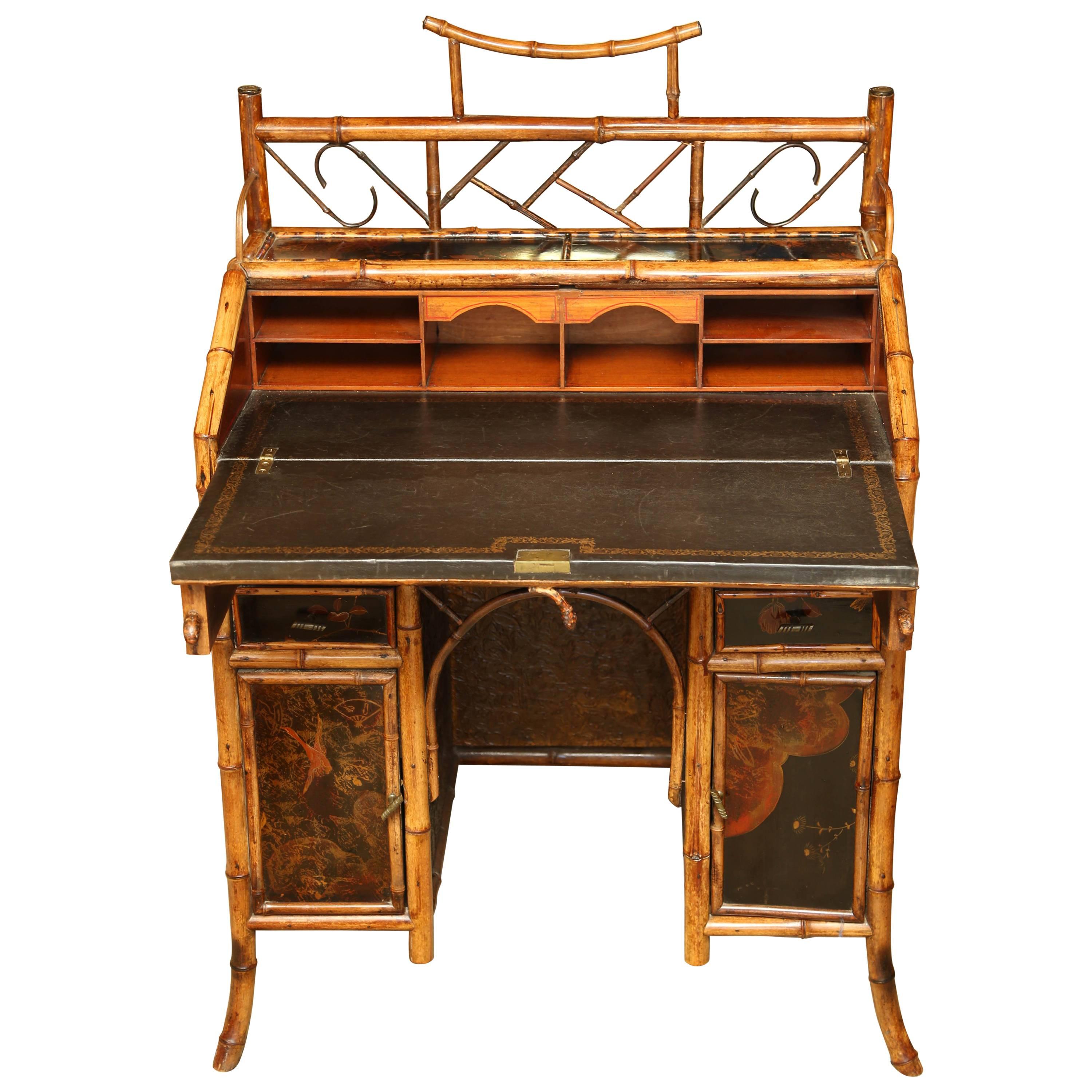 Beautiful 19th Century English Bamboo Ladies Knee-Hole Desk