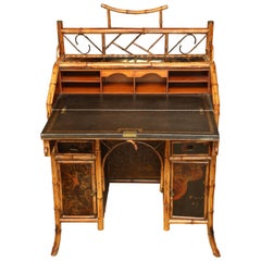 Beautiful 19th Century English Bamboo Ladies Knee-Hole Desk